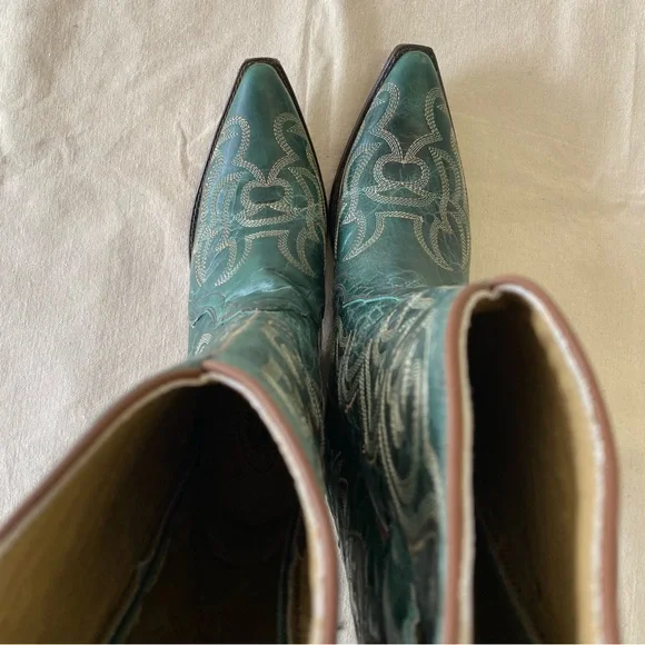 NWT Sterling River Boots Emerald Green Leather Embroidered Western Boots W11 - Picture 11 of 12